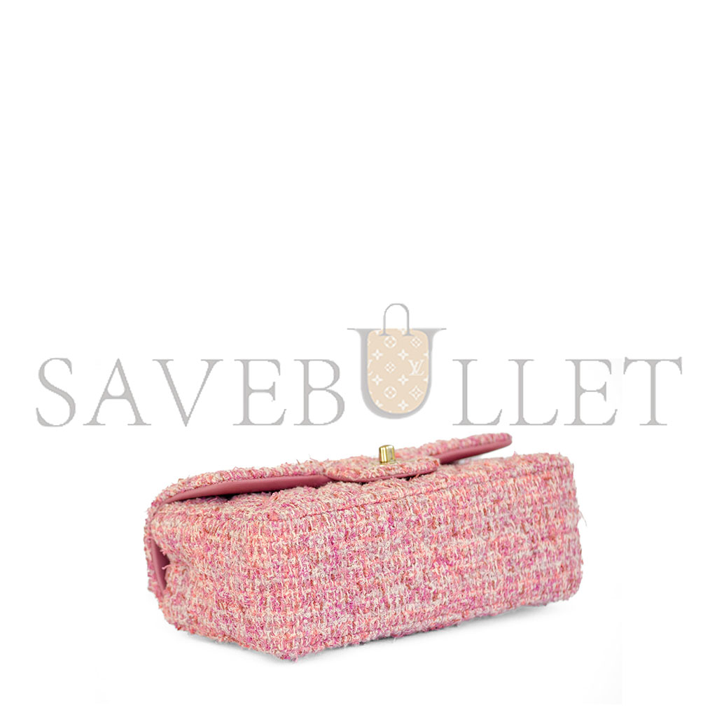 Ch*el tweed quilted flap pink gold hardware (25.5*15.5*6.5cm)